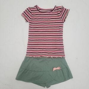 Mint Skort, Size 18M  And Striped And Ribbed Top With Lettuce Trim, 2T